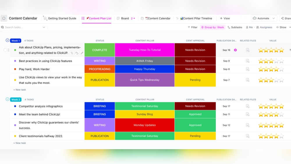 Clickup Content Calendar Features