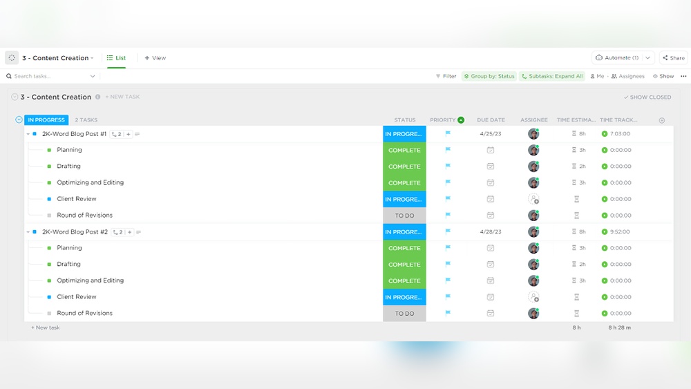 Clickup Content Tracker Features